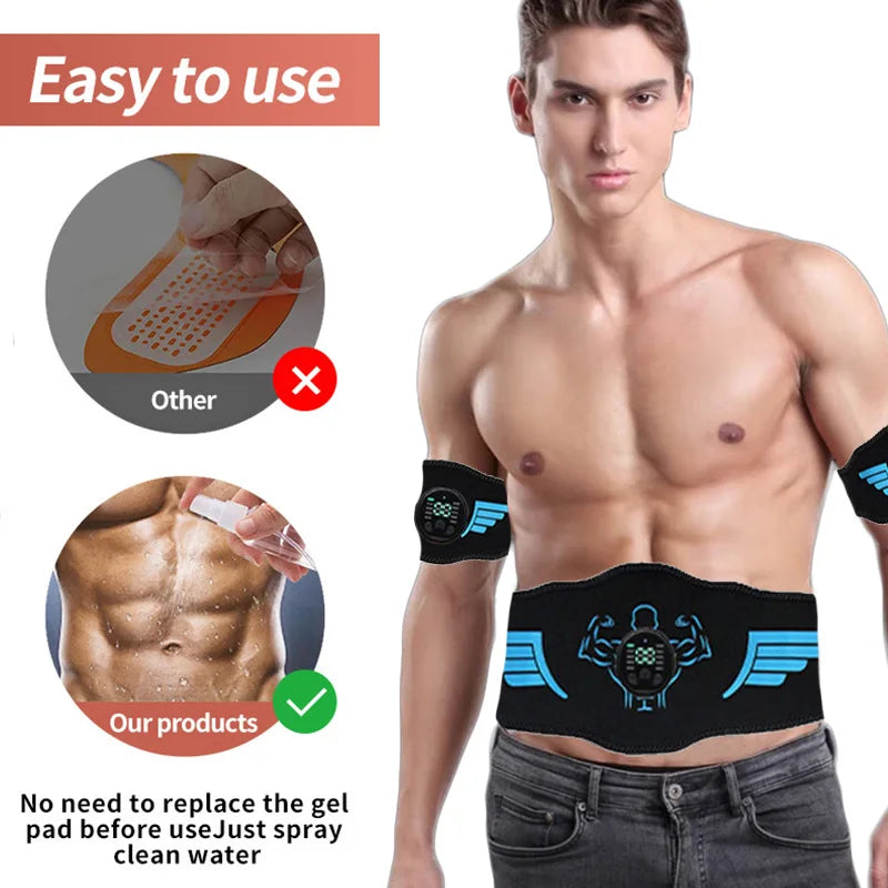 EMS Abdominal Toning Belt Muscle Toner Abs Trainer Electric USB Recharge Body Waist Massager Weight Loss Fitness Equiment Unisex