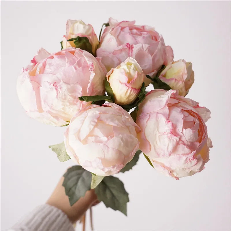 Retro Peony Bouquet Artificial Silk Flower Marriage Bridal Bouquet Wedding Decor Fake Flowers Peonies Home Party Table Floral